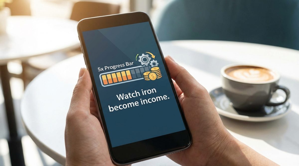 Watch iron become income -- 5x progress bar on mobile