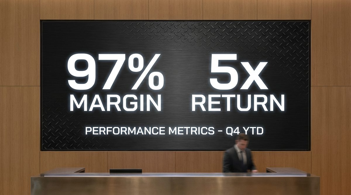 97% margin, 5x return -- performance metrics dashboard